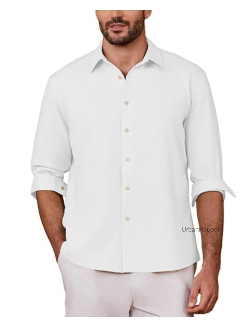 Men's Linen Cotton Button Down Shirt Long Sleeve Casual Lightweight Summer